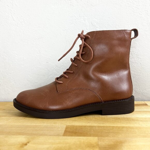 Madewell Ankle Boots The Evelyn Lace Up Dried Maple Brown Leather NN029 Size 8.5 - Picture 1 of 15